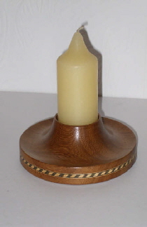 Candle holder by George Hill. Mahogany with coloured stringing.